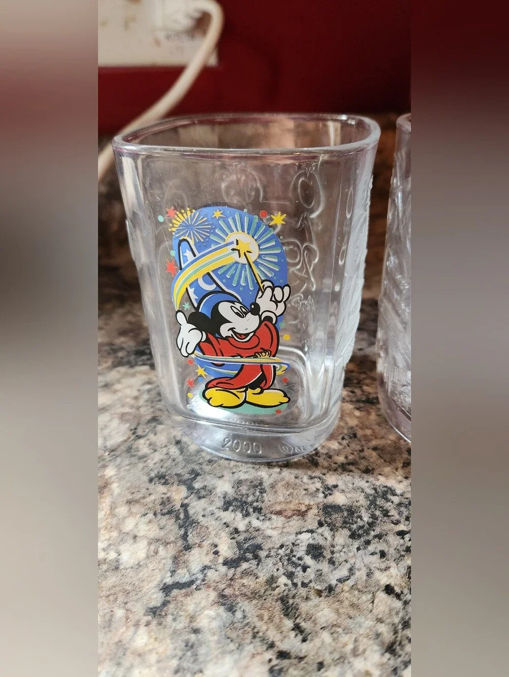 Disney Clear Glass Tumbler Set with Red, Yellow & Blue Character Artwork